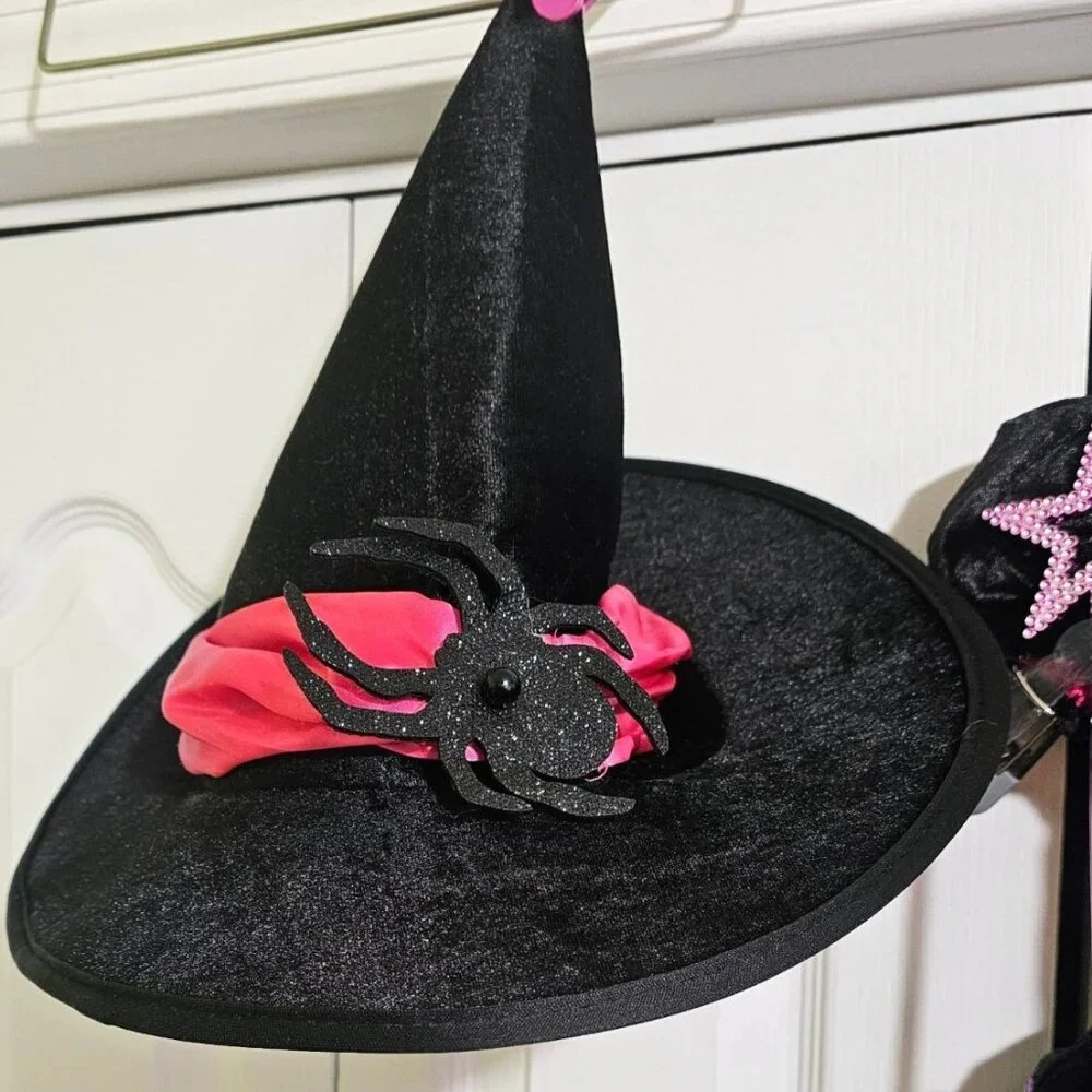 Sparkle Light-Up Witch Costume Girls 4-6 Hat Wand Pretty Pink Purple Sparkly